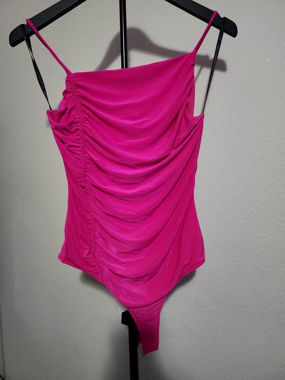 Hot Pink Ruched One-Piece Bodysuit - S